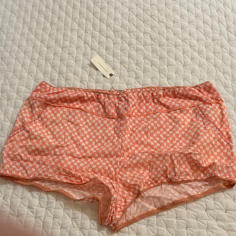 NWT Anthropologie Peach Checkered Sleep Shorts